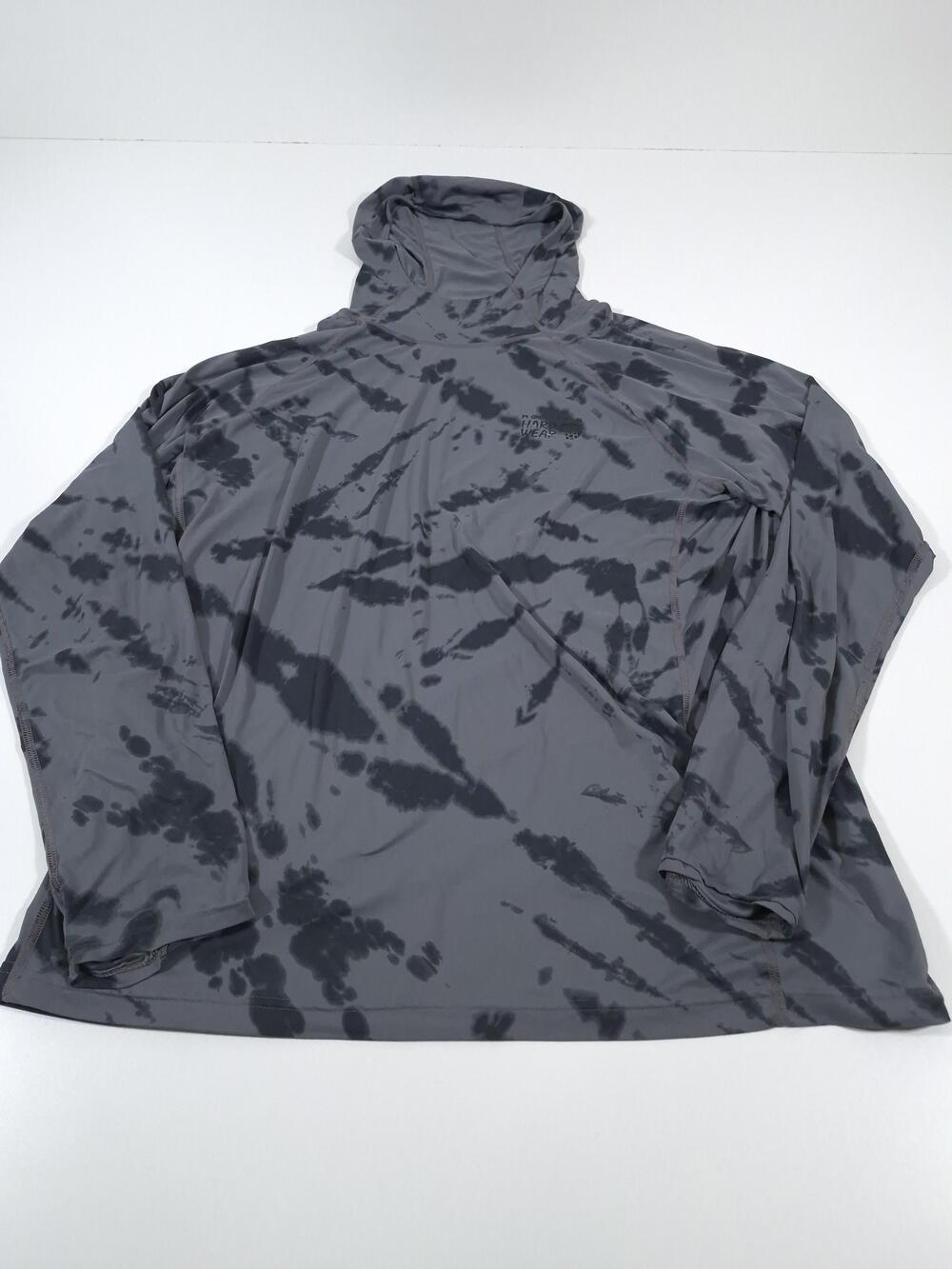 Mountain Hardwear Hooded Shirt Mens Large Gray Long Sleeve Hiking Tie Dye FLAW